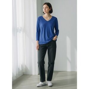 Drapey Classic Banana Republic Blue V Neck Long Sleeve Tunic Top Womens Size M